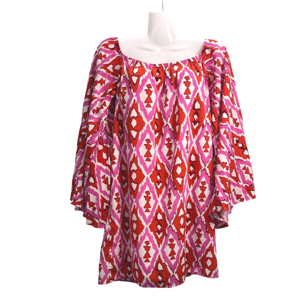 Bell Sleeve Dress Diamond Print Bohemian Tunic Top XS VOOM made in the USA